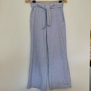 Gap size 0 high waist, wide leg, blue & white striped pants with belt